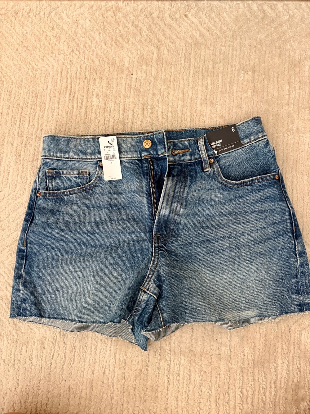 EXPRESS Women’s Mom Short High-Rise Denim Shorts - Blue